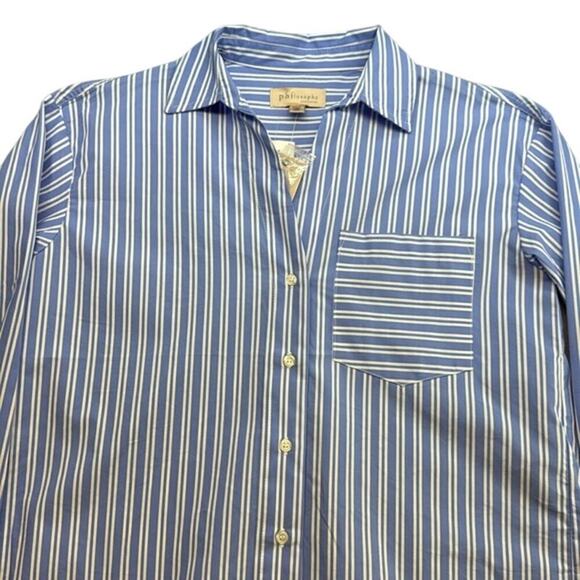 New with Tags philosophy Republic Clothing Blue White Striped Button Up Top XS - Picture 2 of 9
